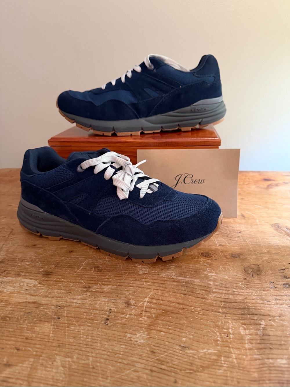 J. Crew Men's Navy Suede & Mesh Athletic Sneakers with White Laces